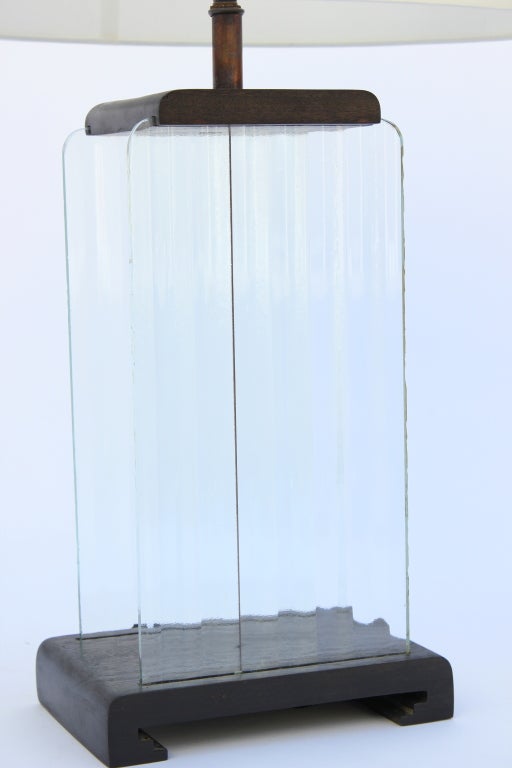 American Pair of Ribbed  Glass Modernist  Lamps For Sale