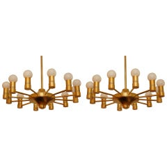 Pair of Large French Brass Chandeliers