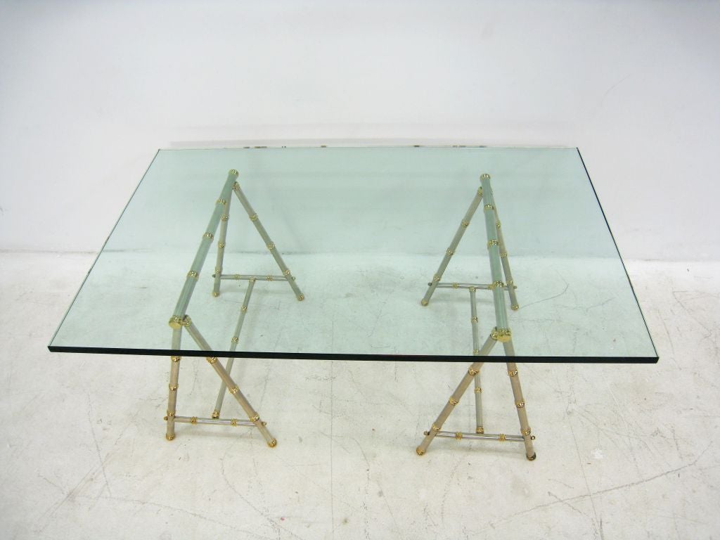 Maison Jansen Brass and Steel Saw Horse Cocktail Table In Excellent Condition For Sale In Los Angeles, CA