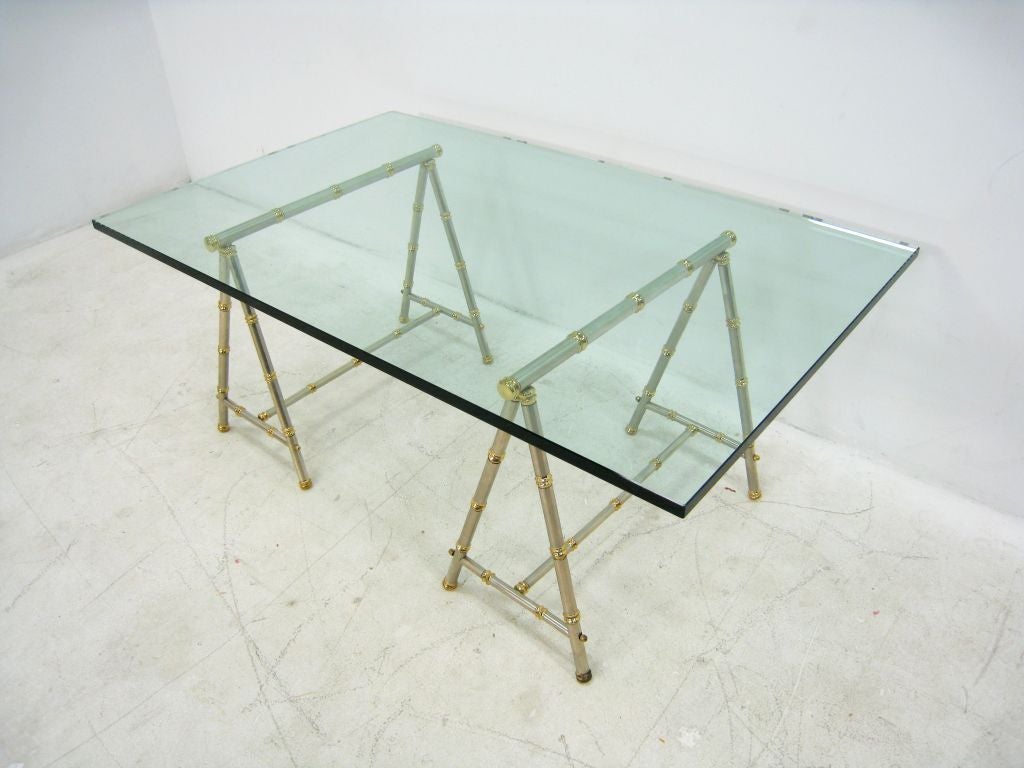 Mid-20th Century Maison Jansen Brass and Steel Saw Horse Cocktail Table For Sale