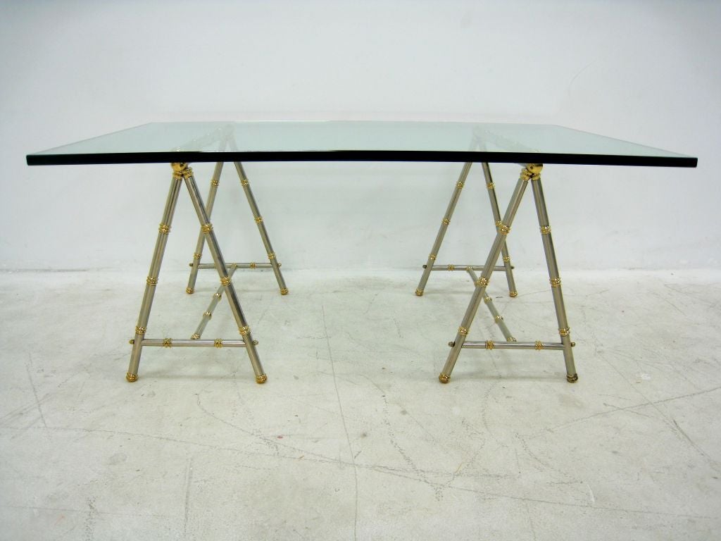 Maison Jansen Brass and Steel Saw Horse Cocktail Table For Sale 2