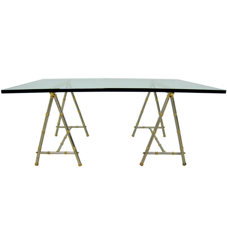 Maison Jansen Brass and Steel Saw Horse Cocktail Table For Sale