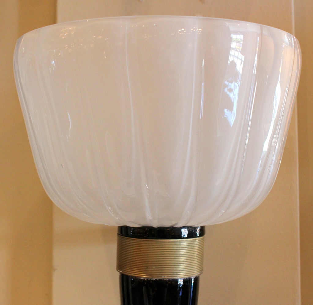 Set of  2  Large Two Foot Tall Blown Glass  Sconces In Excellent Condition In Los Angeles, CA