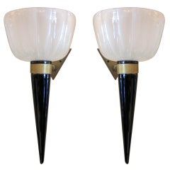 Set of  2  Large Two Foot Tall Blown Glass  Sconces