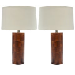 Pair of  Walnut Patchwork Table Lamps