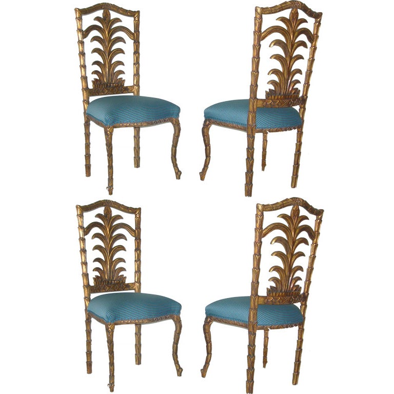 Set of Four Carved Gilt Italian Chairs For Sale