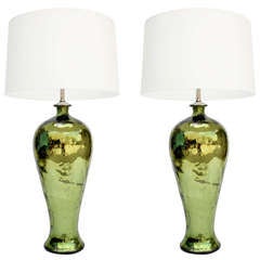 Pair of Large Spanish Bottles Silvered and Mounted as Lamps