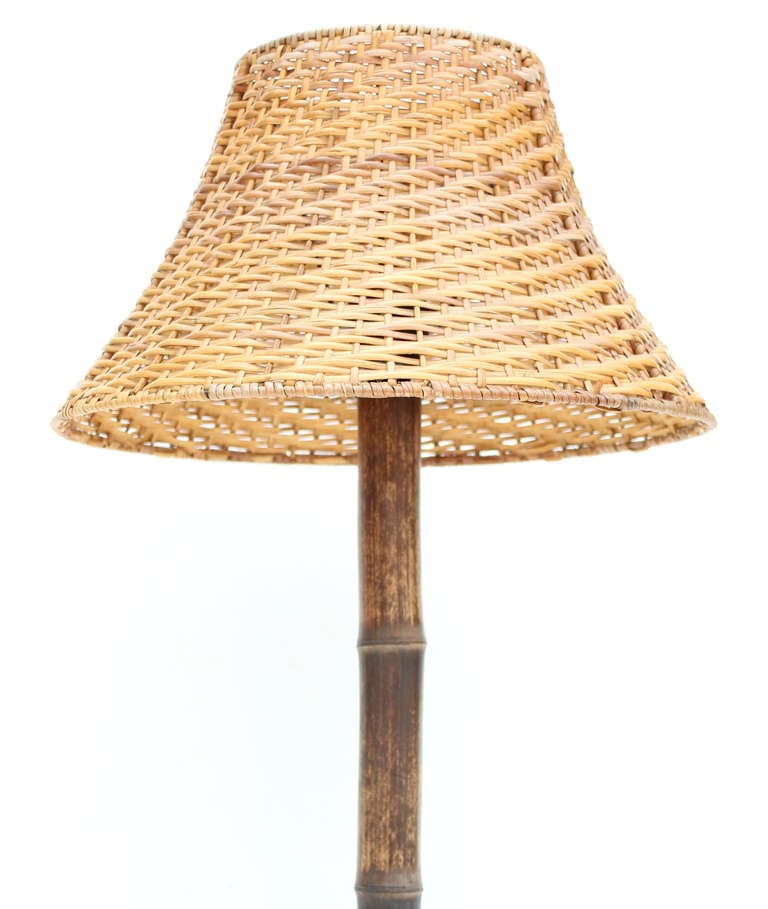 Pair Brent  Witke Bamboo Lamp with Shade.
Lampshade measures 12