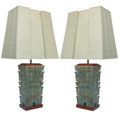 Pair Of Large  Bronze Table Lamps