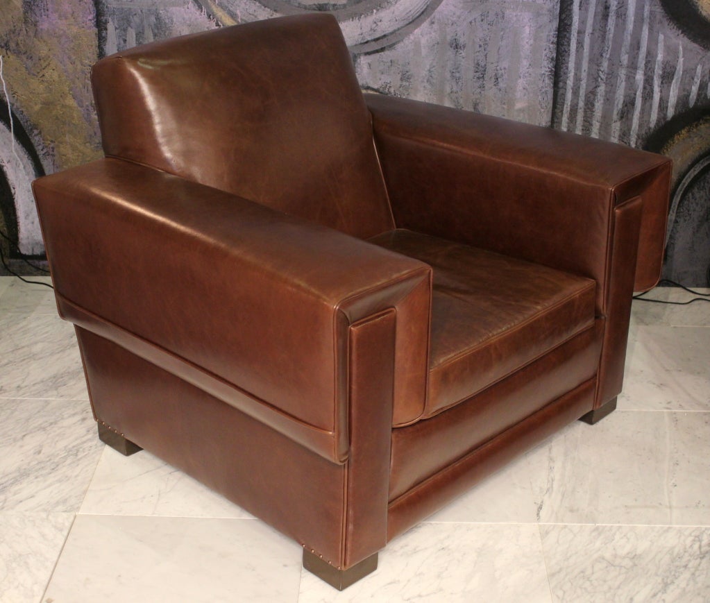 Pair of Arturo Pani oversize club chairs designed for the Club Banqueros of Mexico City. Documented. Newly Upholstered.