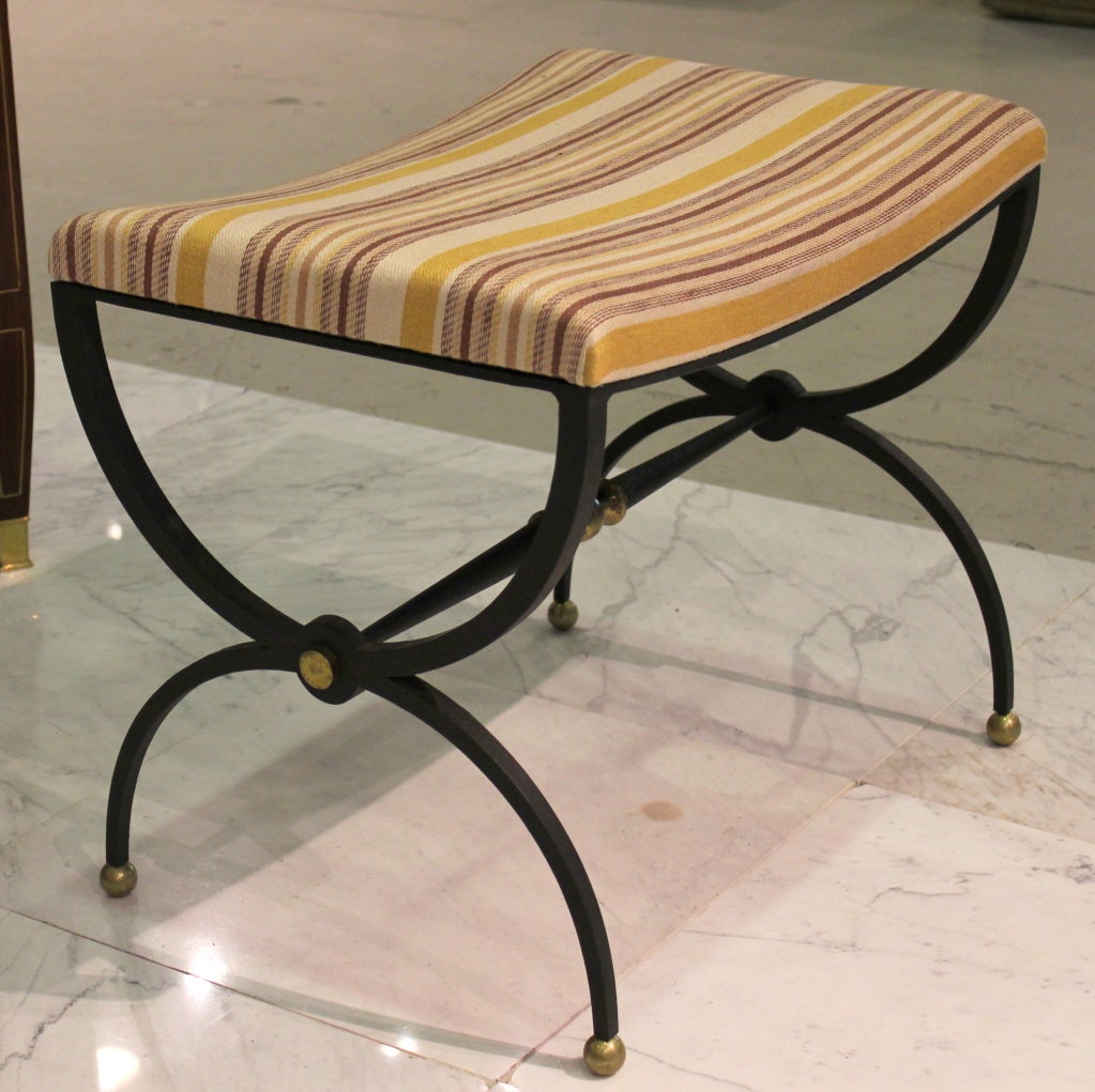 Arturo Pani Iron and Brass Stool. New upholstery 
Executed by Talleres Chacon.  Mexico City