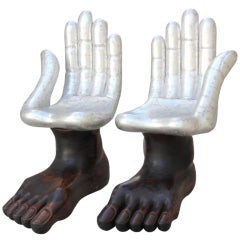 Rare Pair of Pedro Friedeberg Hand Foot Chairs