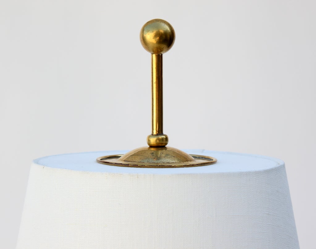Brass Floor Lamp, Holland.   Newly rewired with floor switch. Custom  Linen Shade.
Lamp Shade measures 8.5