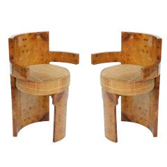 Pair of French Modernist Chairs in Sycamore Burl