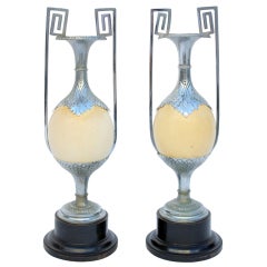 Pair of 19th Century Ostrich Egg Candlesticks