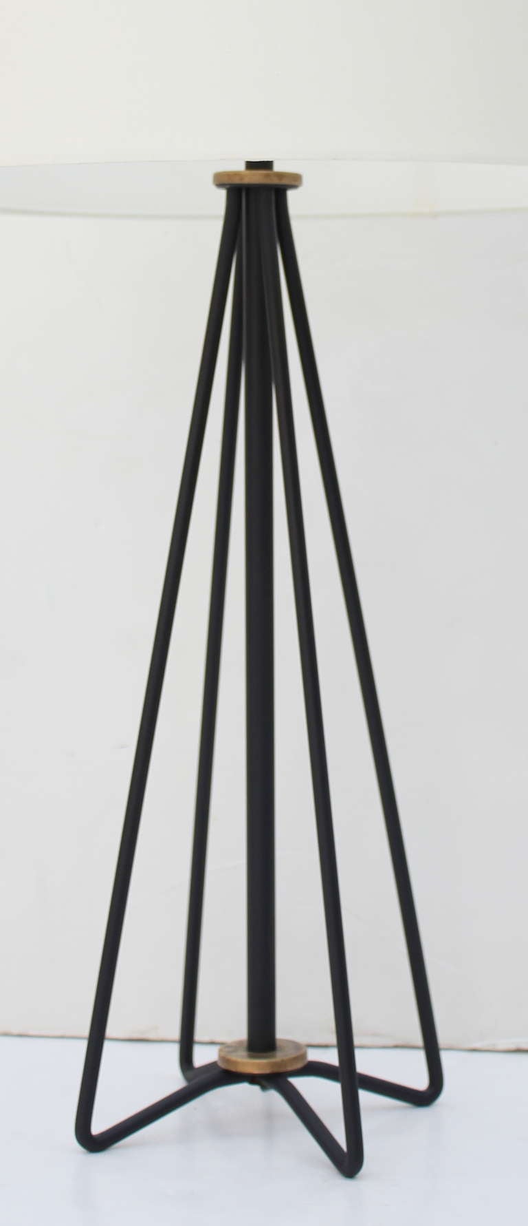 American Pair of Black Steel  and Brass  Lamps