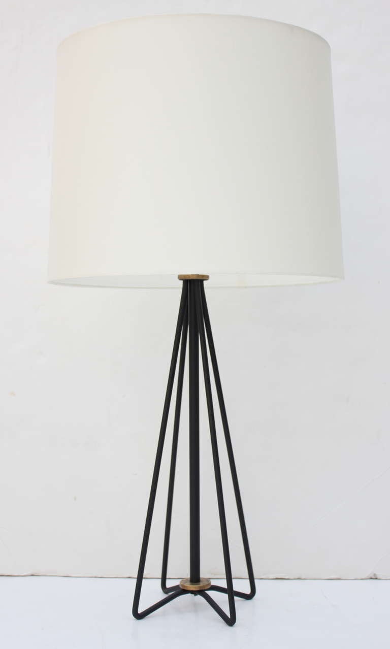 Pair of Black Steel and Brass Lamps.
Rewired.
Lampshades are $375 each.