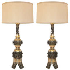 Pair of Asian Brass  Lamps