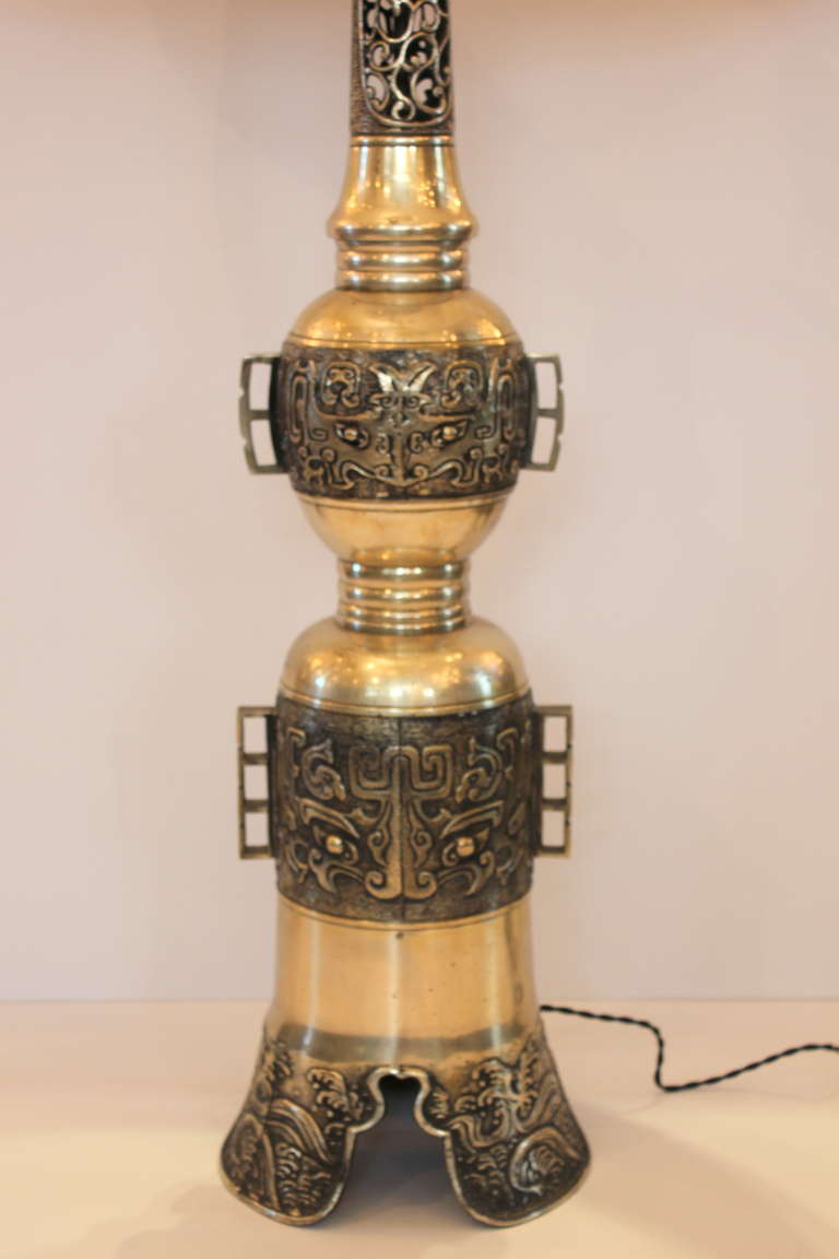 Unknown Pair of Asian Brass  Lamps For Sale