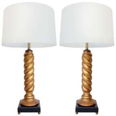 Pair of Gilt Twist Column Lamps