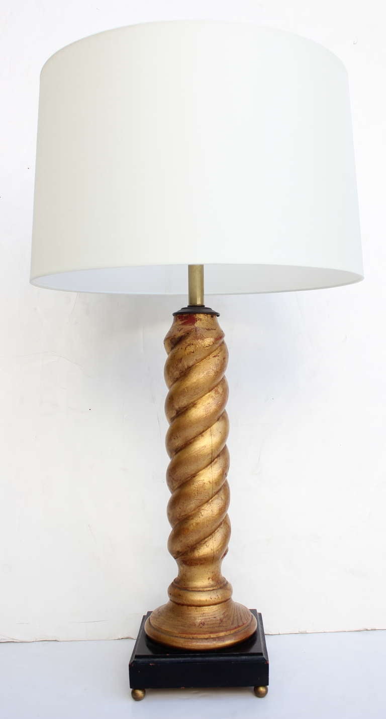 Pair of Gilt Twist Column Lamps 
Rewired.
Lampshades $375 each.