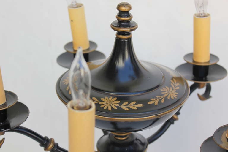 Pair of Black Tole Girandle Lamps In Excellent Condition In Los Angeles, CA
