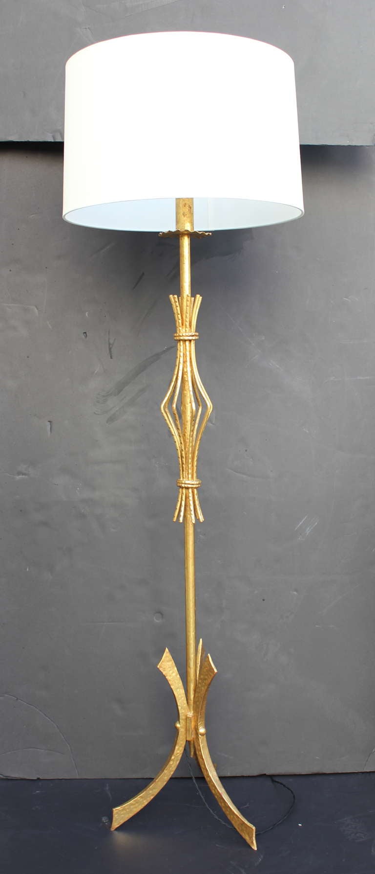 22kt Gilt Spanish Floor lamp 
Rewired. Double Cluster  Silk Cord
Lampshade is $375 additional