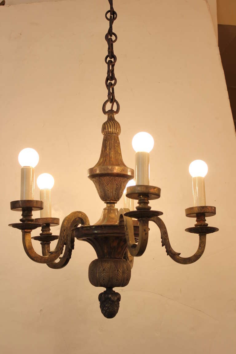 French Bronze Chandelier with beautiful hand done detailing.   Acanthus leaves , Acorn    Great Patina   Rewired.
54