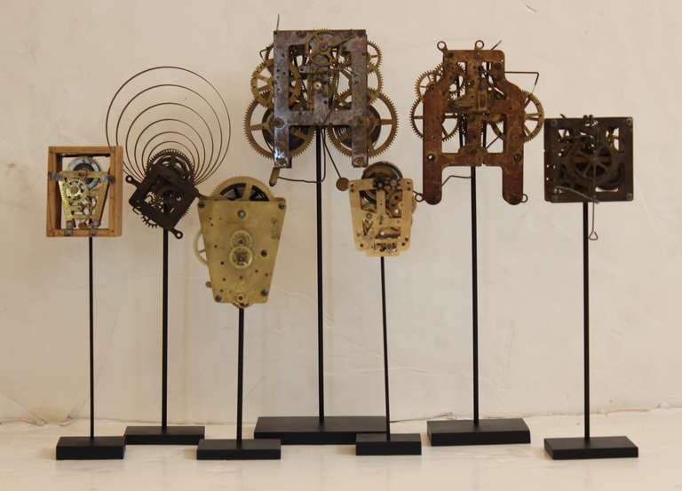 Collection of Seven Clock Skeletons mounted on Stands In Excellent Condition In Los Angeles, CA