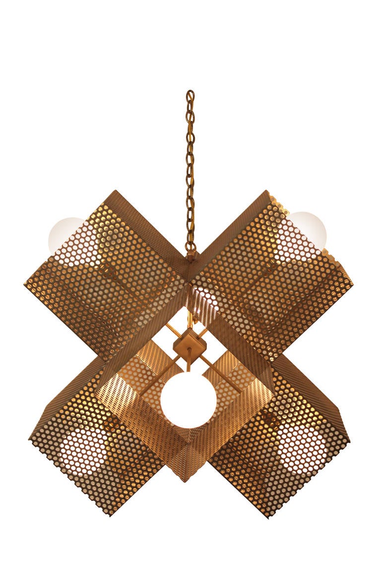 Large Perforated X Chandelier In Excellent Condition For Sale In Los Angeles, CA