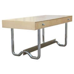 Arturo Pani Parchment, Chrome and  Brushed Steel Desk