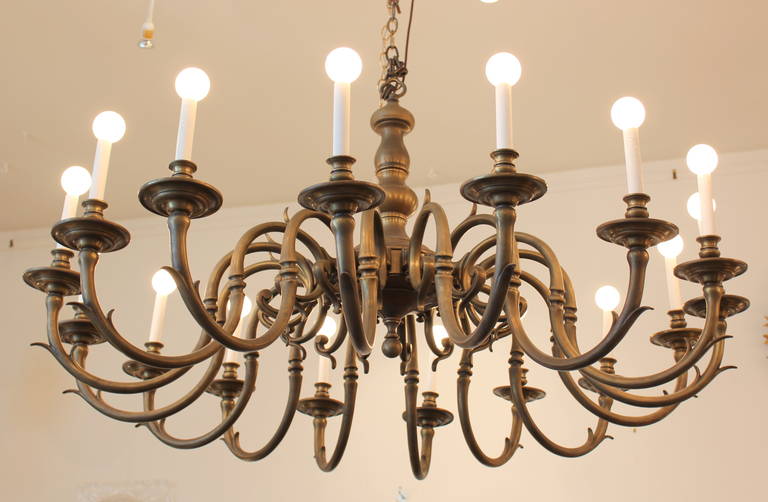 16 Arm Bronze Chandelier.  Rewired.  Gesso Cover Candle Covers.  50