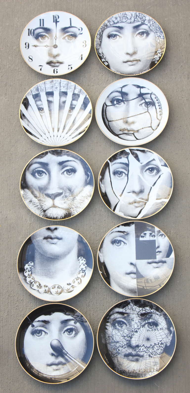 Set of 10 Fornasetti Julia  Plates