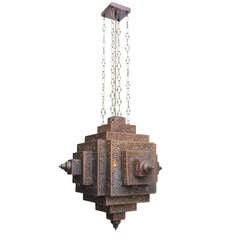 Vintage  Moroccan Brass Square  Chandelier