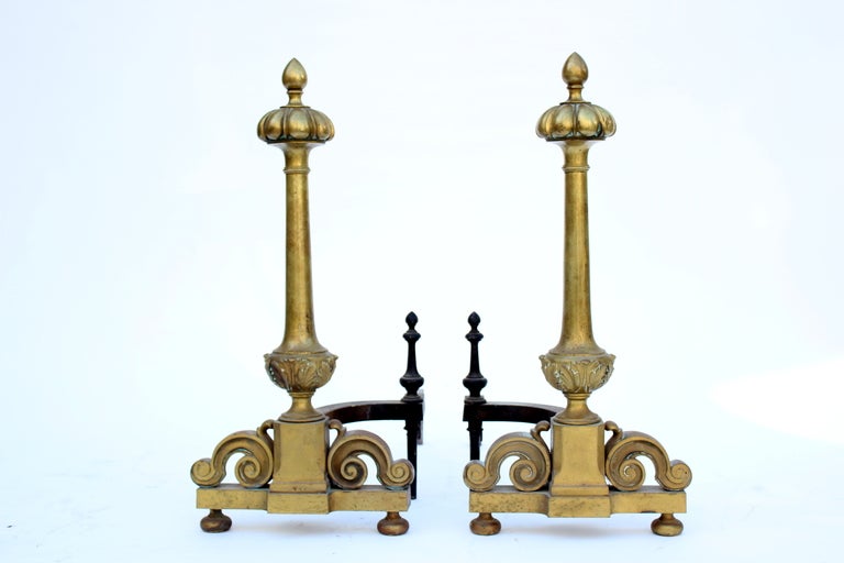 Empire Pair of 19th Century Brass Andirons