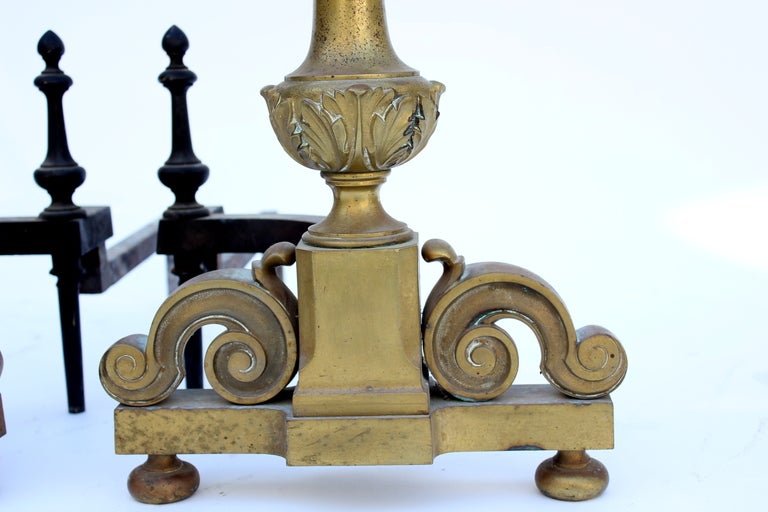 Pair of 19th Century Brass Andirons In Good Condition In Los Angeles, CA