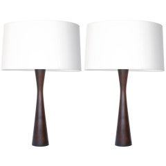 Pair of Danish Teak Hourglass-Shaped Table Lamps