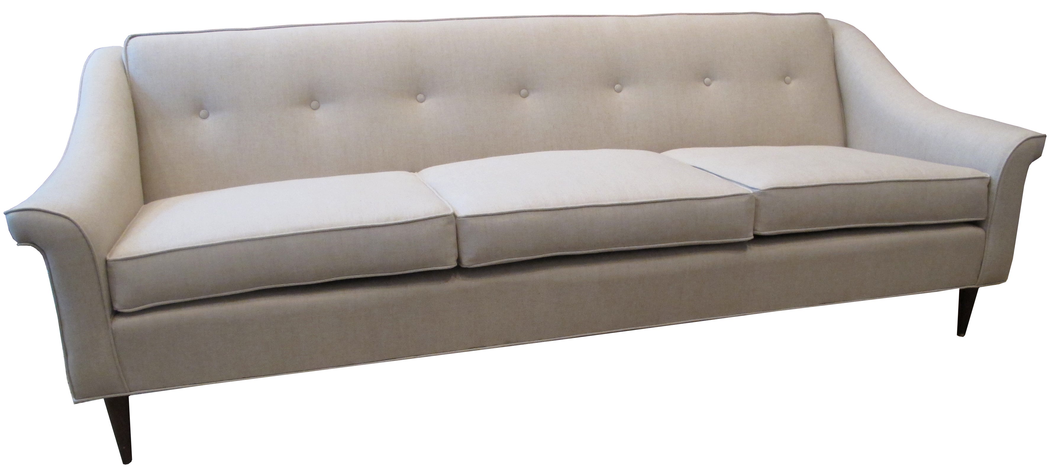 1950s Sofa with Tufted Back and Roll Arms on Tapered Legs