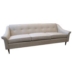 1950s Sofa with Tufted Back and Roll Arms on Tapered Legs