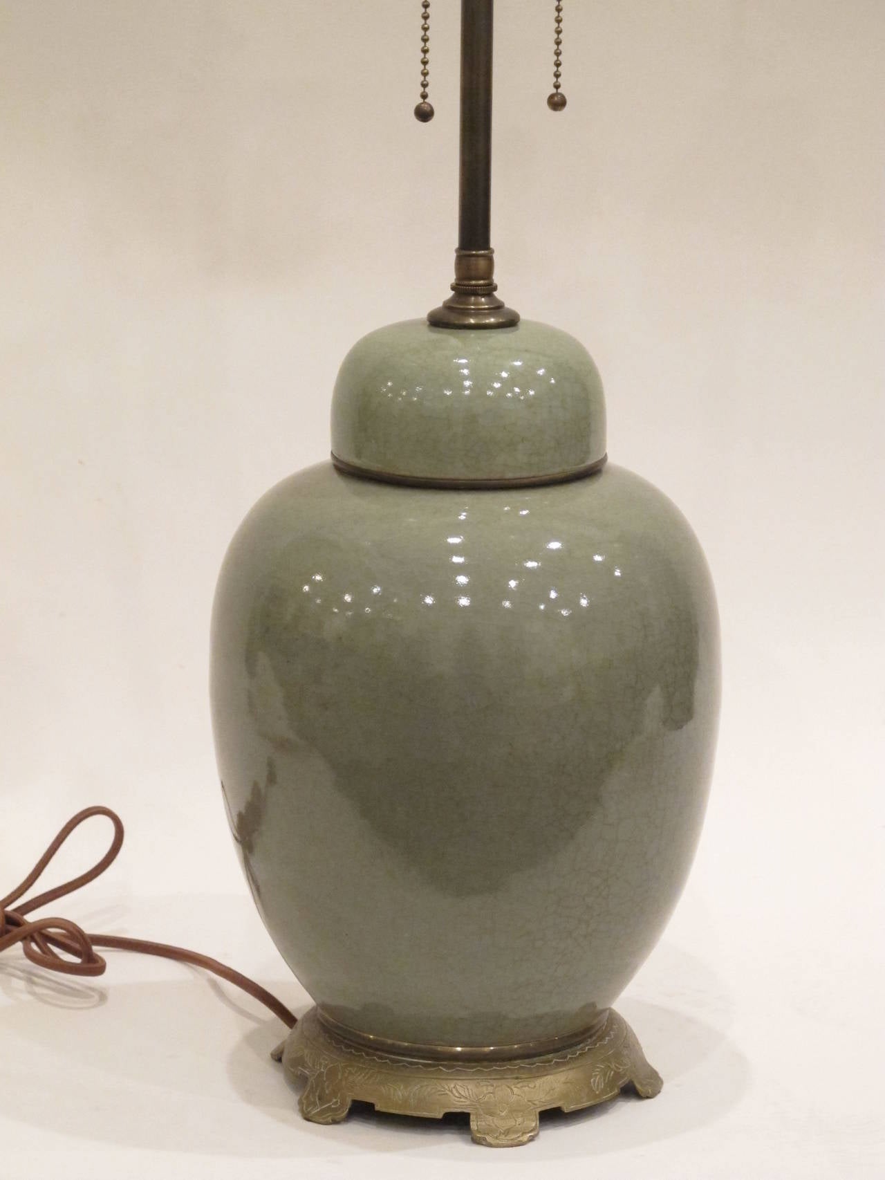Chinese Celadon Ginger Jar Lamp For Sale