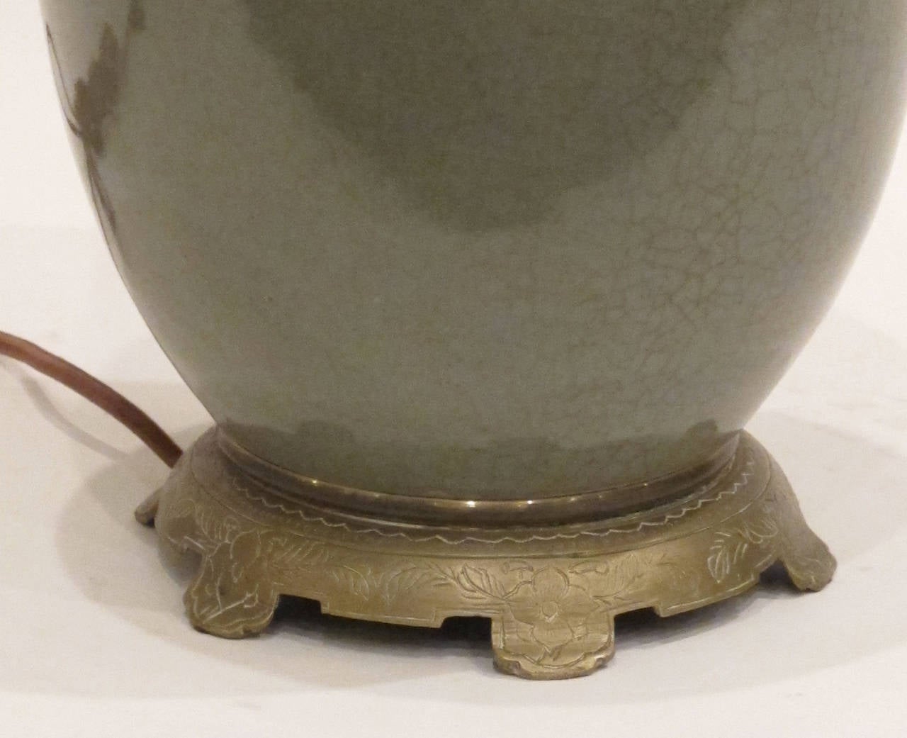 Celadon Ginger Jar Lamp In Excellent Condition For Sale In New York, NY