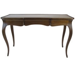 French Louis XV Style Walnut Bureau Plat with Leather Top