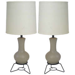 Pair of 1950's Plaster and Steel Table Lamps