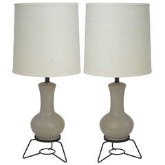 Pair of 1950's Plaster and Steel Table Lamps