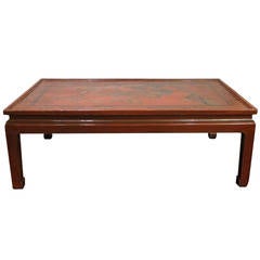 Antique Early 20th Century Chinoiserie Red Lacquered Coffee Table