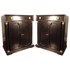 Pair of Tall Black-Lacquered Bedside Cabinets