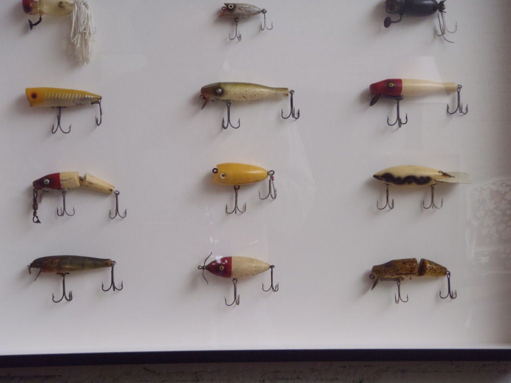Framed Collection of Fishing Lures at 1stDibs  framed fishing lures, decorative  fishing lures, chandelier fishing lure