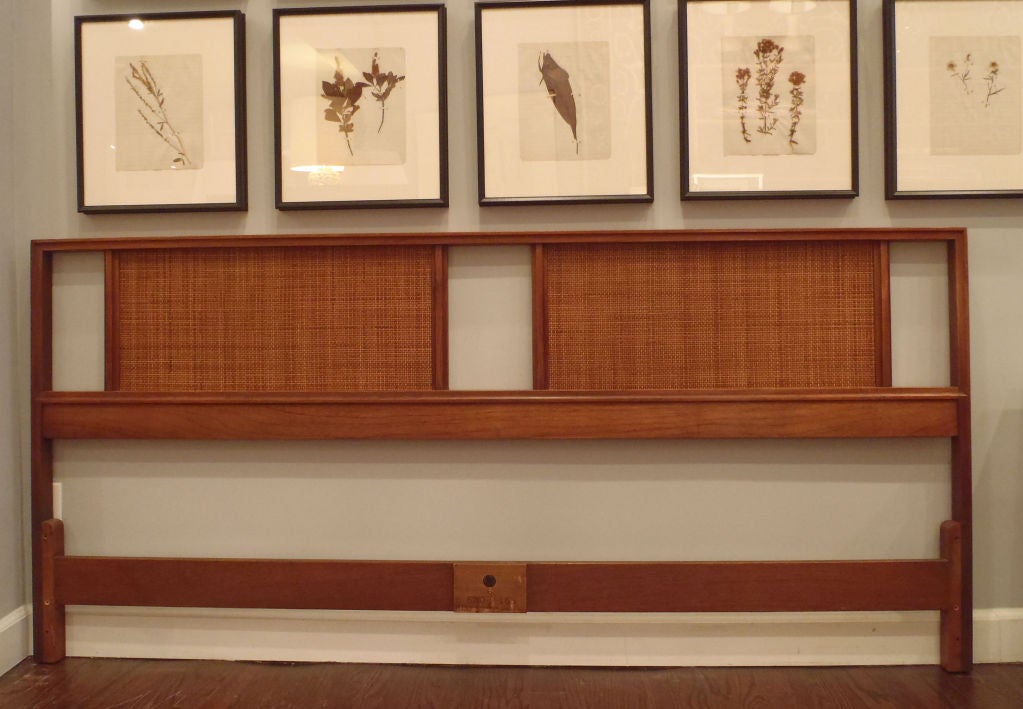 Teak King-Sized Headboard with Caned Panels by John Stuart