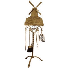 Antique Brass Fireplace Tools and Stand in the Form of a Windmill