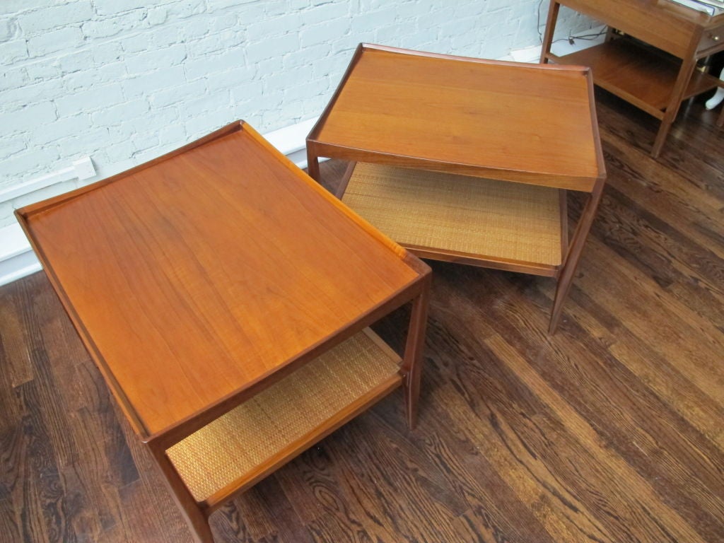 20th Century Drexel Heritage Mahogany Side Tables with Caned Shelves